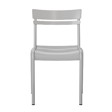 Emma And Oliver Rennes Set of 4 Armless Powder Coated Steel Stacking Dining Chair With 2 Slat Back