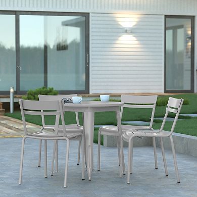 Emma And Oliver Rennes Set of 4 Armless Powder Coated Steel Stacking Dining Chair With 2 Slat Back