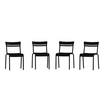 Emma And Oliver Rennes Set of 4 Armless Powder Coated Steel Stacking Dining Chair With 2 Slat Back