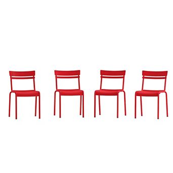 Emma And Oliver Rennes Set of 4 Armless Powder Coated Steel Stacking Dining Chair With 2 Slat Back