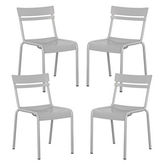Emma And Oliver Rennes Set of 4 Armless Powder Coated Steel Stacking Dining Chair With 2 Slat Back