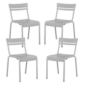 Emma And Oliver Rennes Set of 4 Armless Powder Coated Steel Stacking Dining Chair With 2 Slat Back