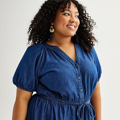 Plus Size Sonoma Goods For Life Puff Sleeve V-Neck Tiered Midi Dress