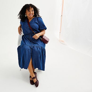Plus Size Sonoma Goods For Life Puff Sleeve V-Neck Tiered Midi Dress