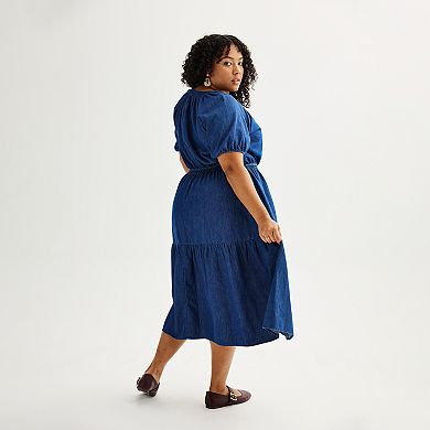 Plus Size Sonoma Goods For Life Puff Sleeve V-Neck Tiered Midi Dress