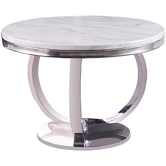 Best Master Furniture Layla Modern Faux Marble Round Dining Table with Base