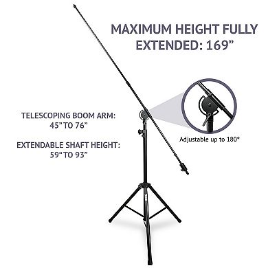 Lyxpro Professional Microphone Heavy Duty 90” Studio Overhead Boom Stand