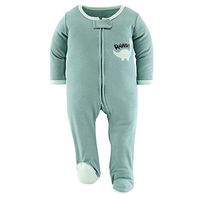 The Peanutshell Green Dino Footed Baby Sleepers For Boys Or Girls, 3-pack