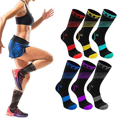 Crew Compression Socks - Made For Running, Athletics - 6 Pairs