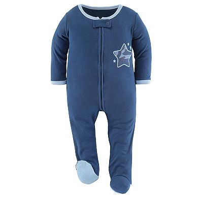 The Peanutshell Blue Camo Footed Baby Sleepers For Boys, 3-pack