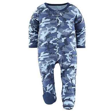 The Peanutshell Blue Camo Footed Baby Sleepers For Boys, 3-pack