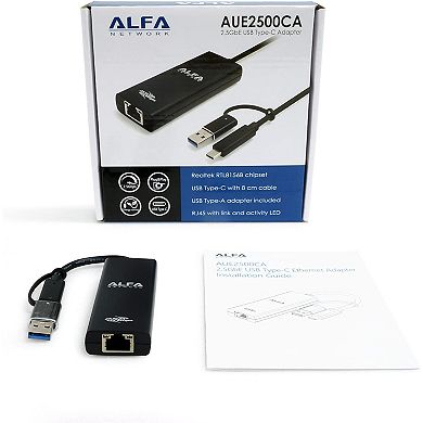 Alfa 2.5 Gbe Type-C USB Internet Adapter 5 Gbps Card With Realtek And Type-A Adapter