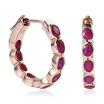 14k Rose Gold Over Silver Natural Ruby Inside Out Hoop Earrings