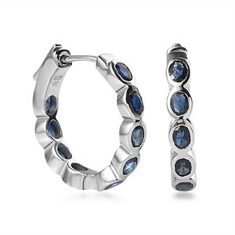 Sterling Silver Natural Blue Sapphire Inside Out Hoop Earrings