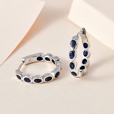 Sterling Silver Natural Blue Sapphire Inside Out Hoop Earrings
