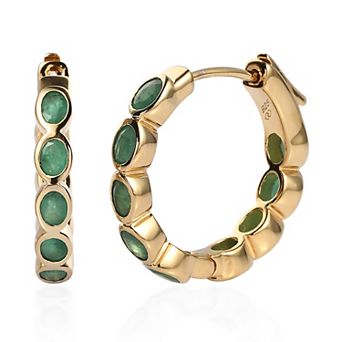 14k Gold Over Silver Natural Emerald Inside Out Hoop Earrings