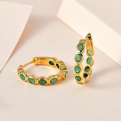14k Gold Over Silver Natural Emerald Inside Out Hoop Earrings