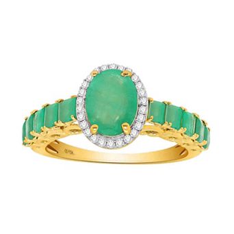 10k Gold Emerald 1/8 Carat T.W. Diamond Halo Ring
