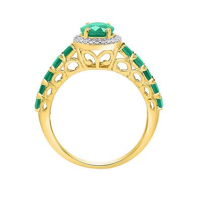 10k Gold Emerald 1/8 Carat T.W. Diamond Halo Ring