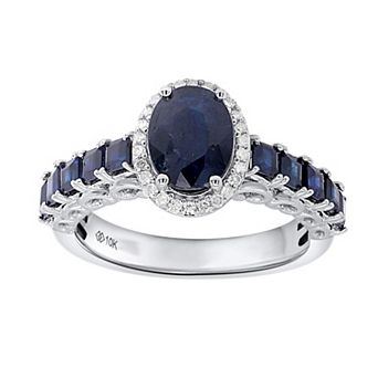 10k White Gold Sapphire 1/8 Carat T.W. Diamond Halo Ring