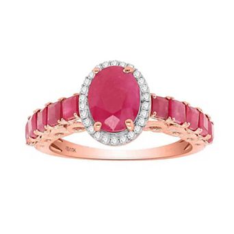 10k Rose Gold Ruby 1/8 Carat T.W. Diamond Halo Ring