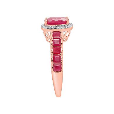 10k Rose Gold Ruby 1/8 Carat T.W. Diamond Halo Ring