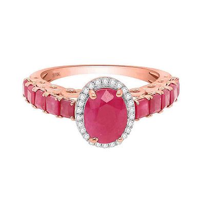 10k Rose Gold Ruby 1/8 Carat T.W. Diamond Halo Ring