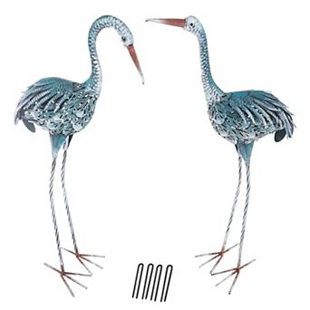 Pure Garden Metal Yard Art Crane Statues 2 pc Set