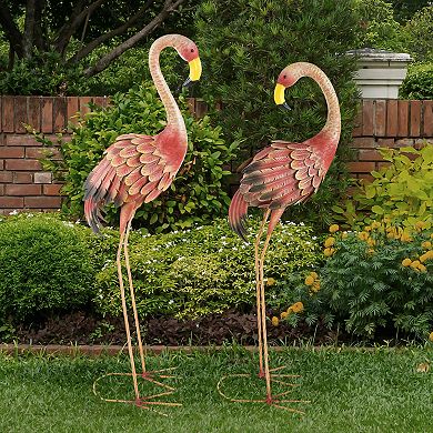 Pure Garden Metal Yard Art Flamingo Statues 2-pc. Set