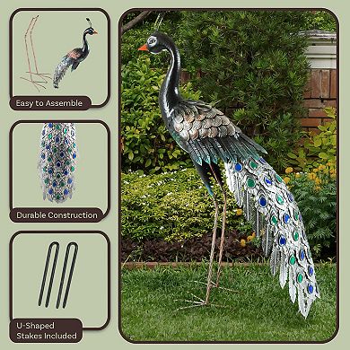 Pure Garden Peacock Lawn Decoration Metal Yard Art