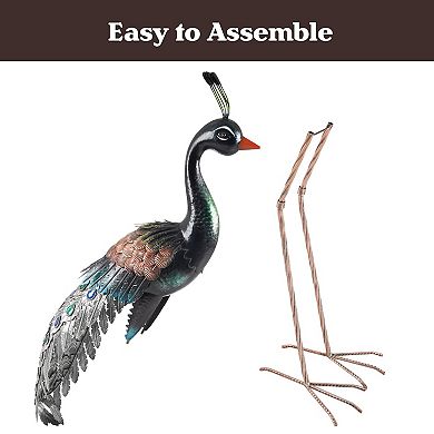 Pure Garden Peacock Lawn Decoration Metal Yard Art