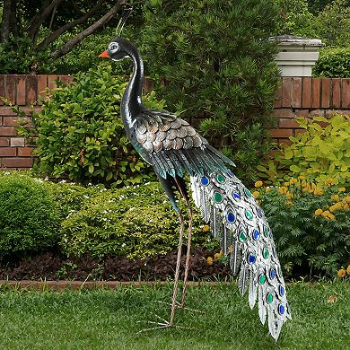 Pure Garden Peacock Lawn Decoration Metal Yard Art