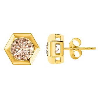 14k Gold 1 1/2 Carat T.W. Champagne Diamond Hexagon Stud Earrings