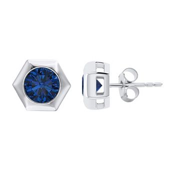 14k White Gold 1 1/2 Carat T.W. Blue Diamond Hexagon Stud Earrings