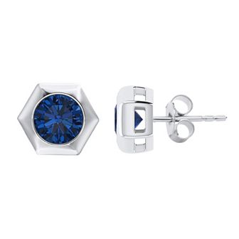 14k White Gold 1 Carat T.W. Blue Diamond Hexagon Stud Earrings