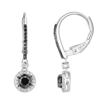 Sterling Silver 1 Carat T.W. Black & White Diamond Leverback Earrings