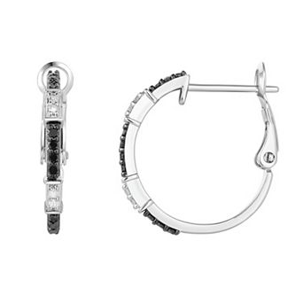 Sterling Silver 1/3 Carat T.W. Black & White Diamond Hoop Earrings