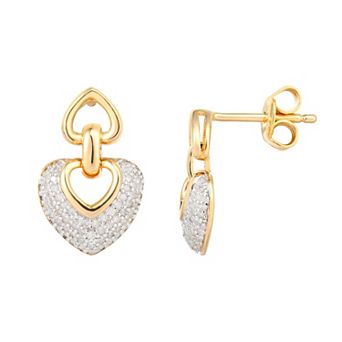 14k Gold Over Silver 1/4 Carat T.W. Diamond Heart Drop Earrings