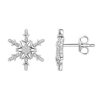 Sterling Silver 1/8 Carat T.W. Diamond Snowflake Stud Earrings