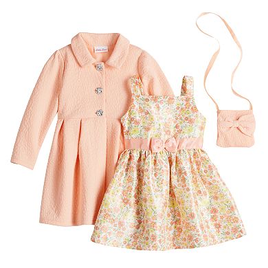 Toddler Girl Little Lass 3-Piece Coat, Dress & Purse Set