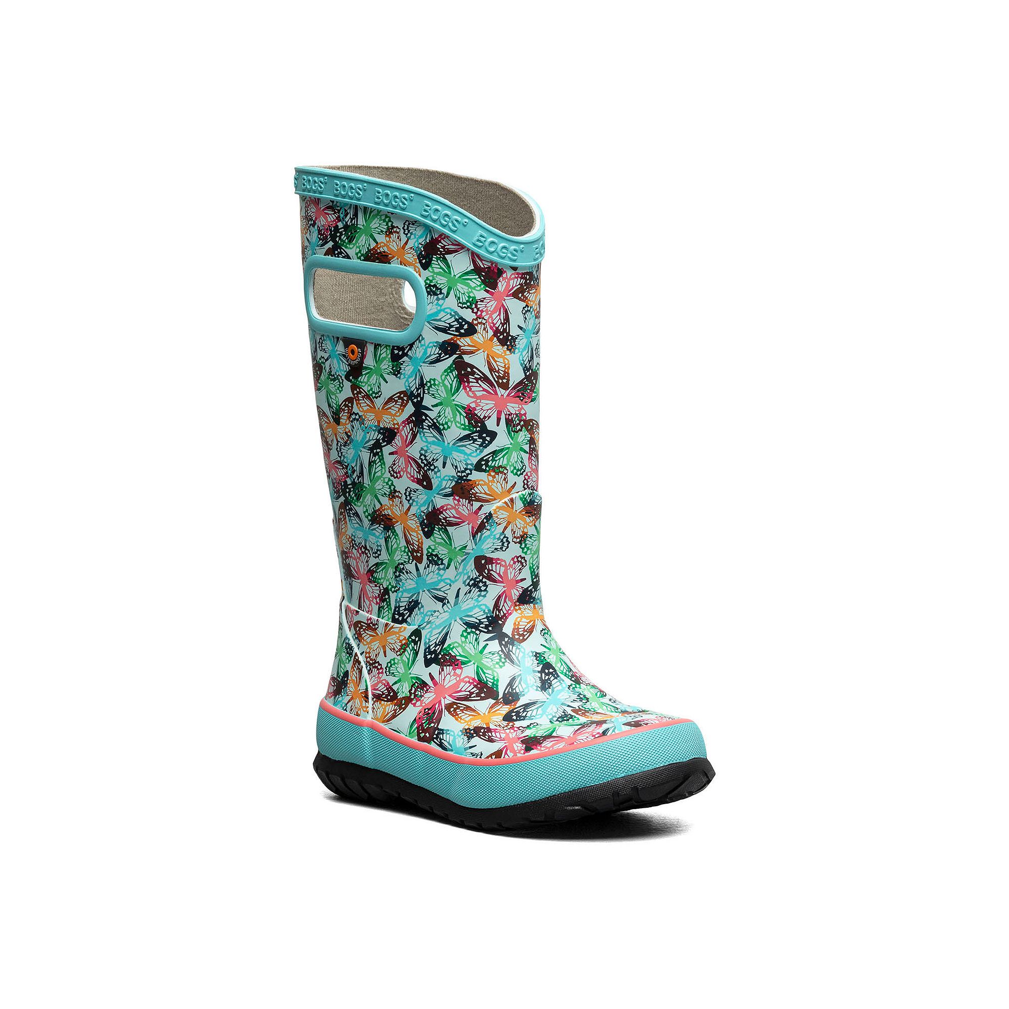 Bogs Kids Waterproof Rain Boots, Girls, Size: 4, Butterfly Green