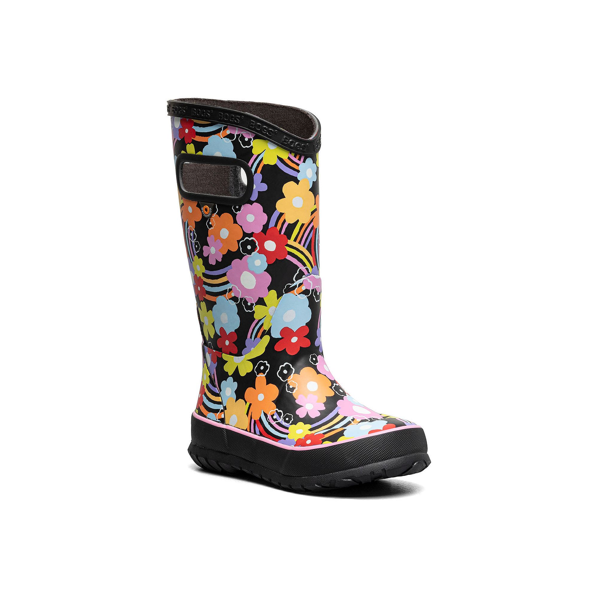 Bogs Kids Waterproof Rain Boots, Girls, Size: 4, Flower Rainbow