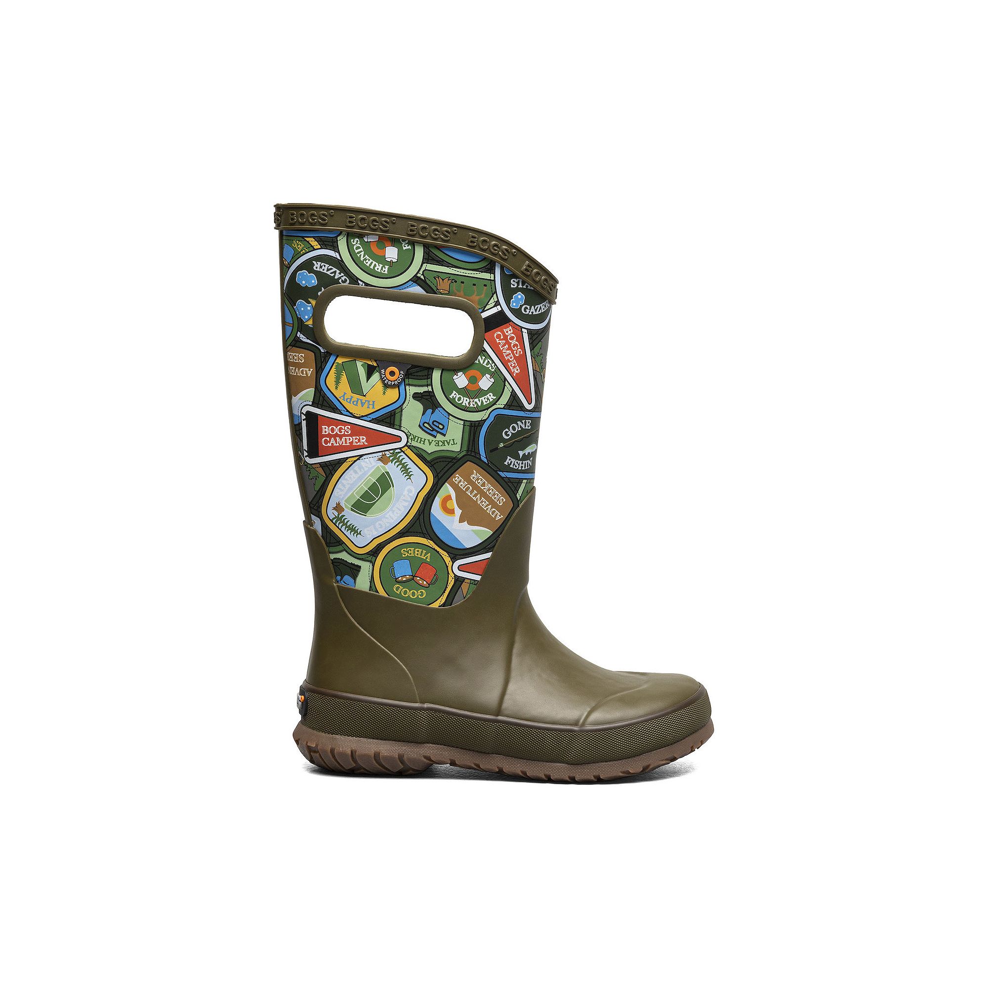 Bogs Kids Waterproof Rain Boots, Boys, Size: 1, Patches