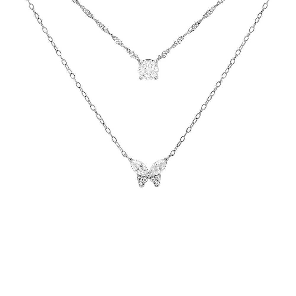 PRIMROSE Sterling Silver Cubic Zirconia Butterfly Double-Strand