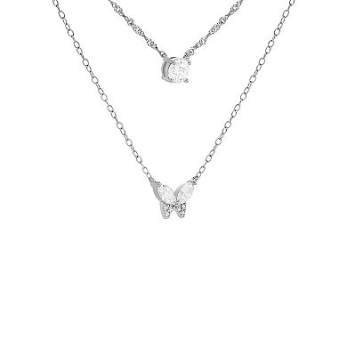 PRIMROSE Sterling Silver Cubic Zirconia Butterfly Double-Strand Necklace