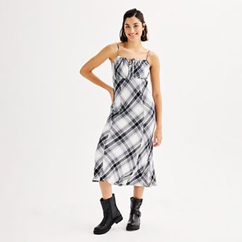 Juniors' SO Woven Plaid Smocked Midi Slip Dress