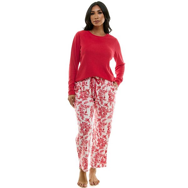 Women's Croft & Barrow® 2-pc. Long Sleeve Pajama Top & Pajama Pants Sleep Set - Cardinal Toille (MEDIUM)