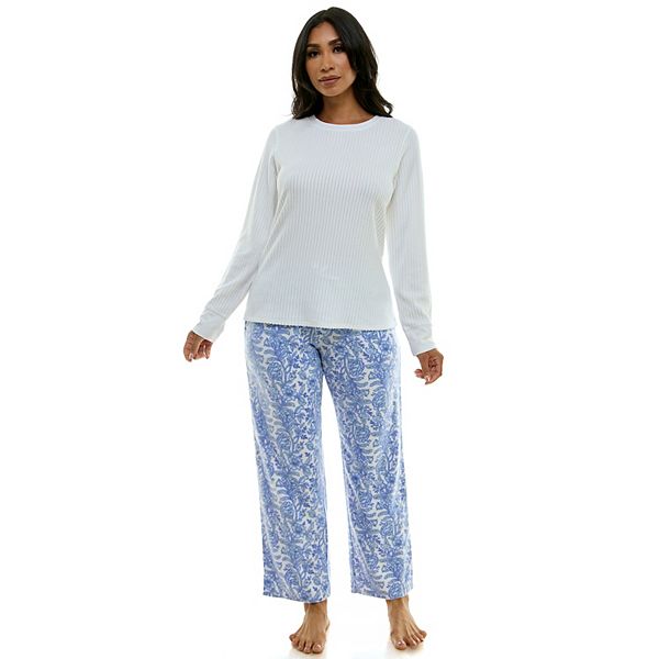 Women's Croft & Barrow® 2-pc. Ribbed Pajama Top & Pajama Pants Sleep Set - Cardamon Floral (XS LONG)