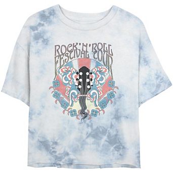 Juniors' Rock 'N' Roll Festival Tour Poster Cropped Graphic Tee