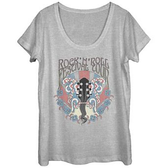Juniors' Rock 'N' Roll Festival Tour Poster Scoop Neck Graphic Tee